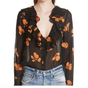 Ganni Fairfax Georgette Ruffle Blouse Sz 8